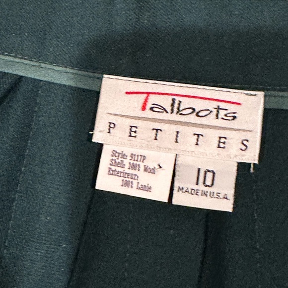 Talbots Green wrap Skirt W Fringe & Big Safety Pin On Side. Pleated Back Sz 10P. - Picture 6 of 9